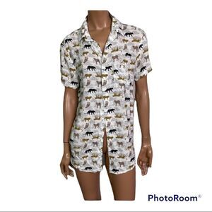 Pardo White Safari Print Button Down Shirt S